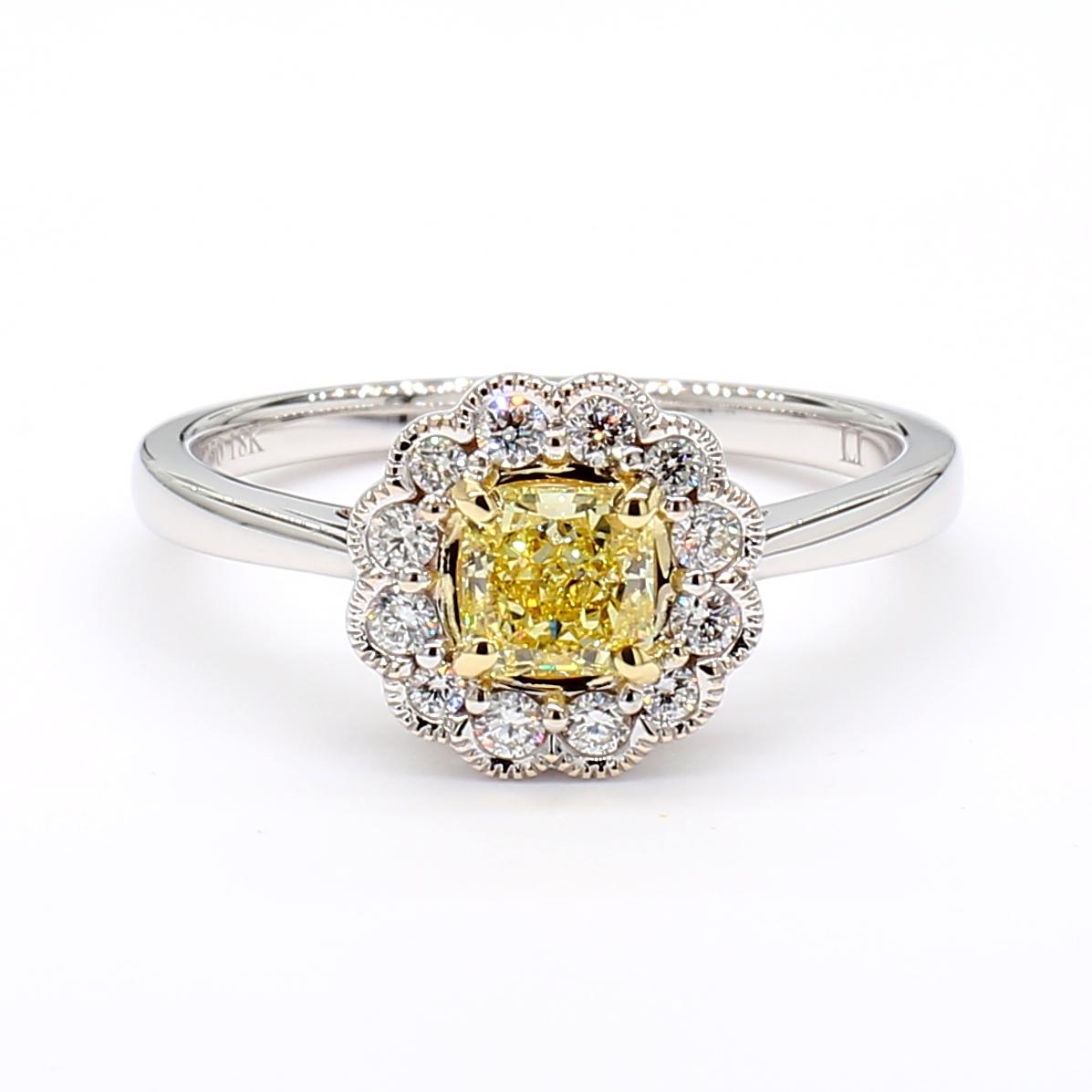 Natural Yellow Cushion Diamond 0.75 Carat TW Gold Cocktail Ring