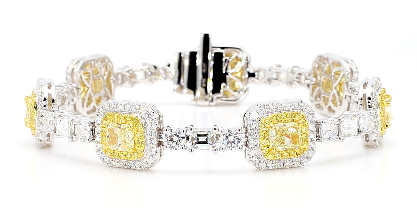 GIA Certified Natural Light Yellow Radiant Diamond 11.21 Carat TW Gold Bracelet
