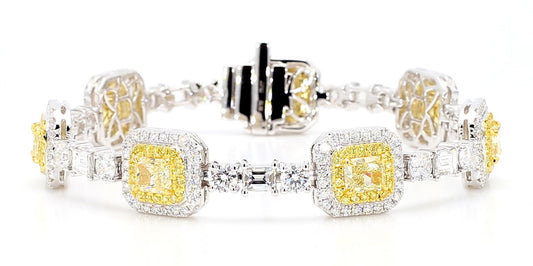 GIA Certified Natural Light Yellow Radiant Diamond 11.21 Carat TW Gold Bracelet