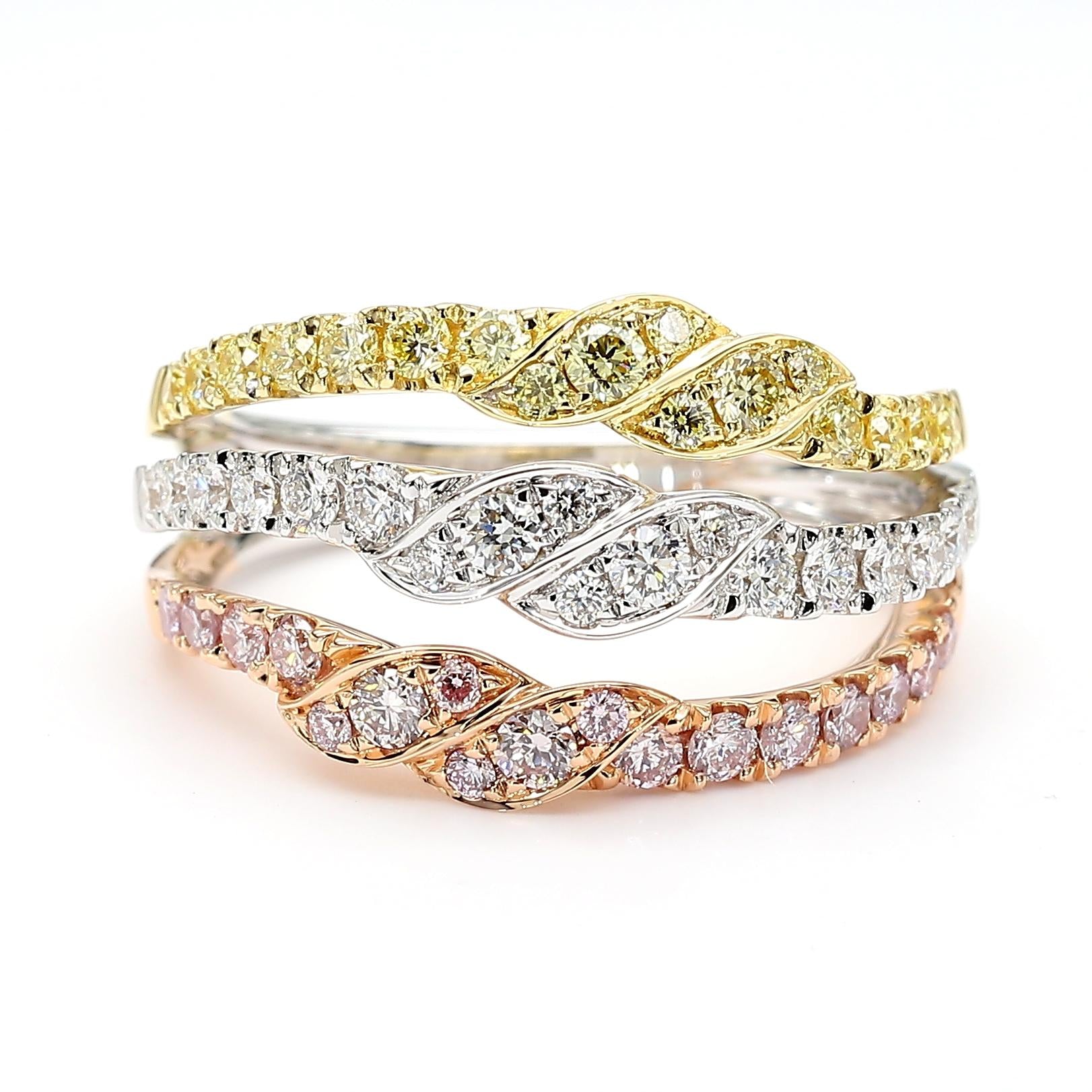 Natural Pink Round Diamond 0.95 Carat TW Gold Cocktail Ring