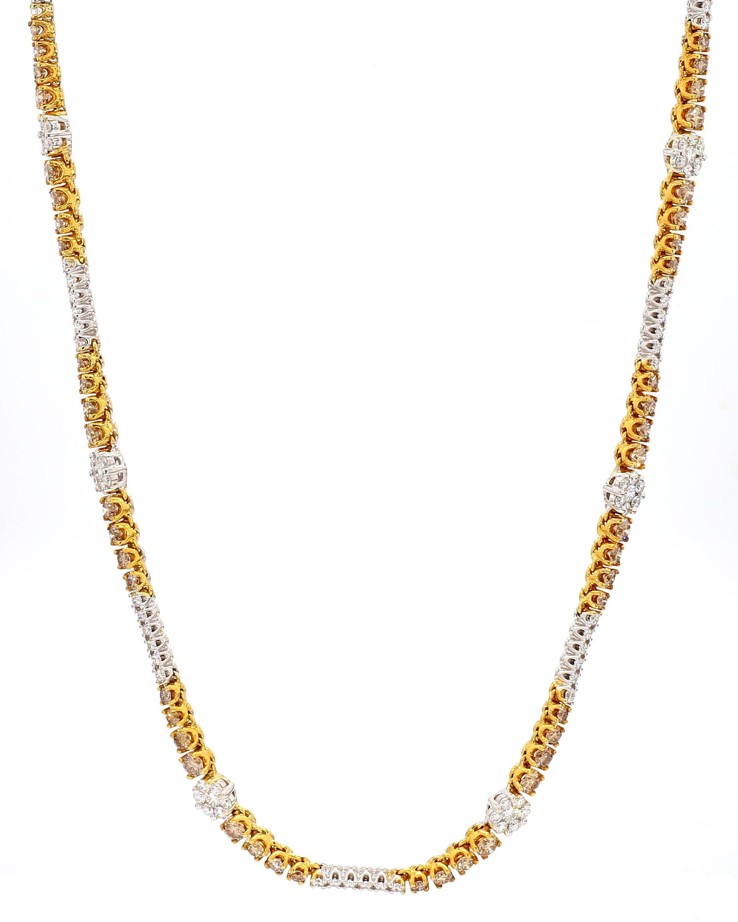 Natural Brown Round Diamond 8.18 Carat TW Gold Necklace