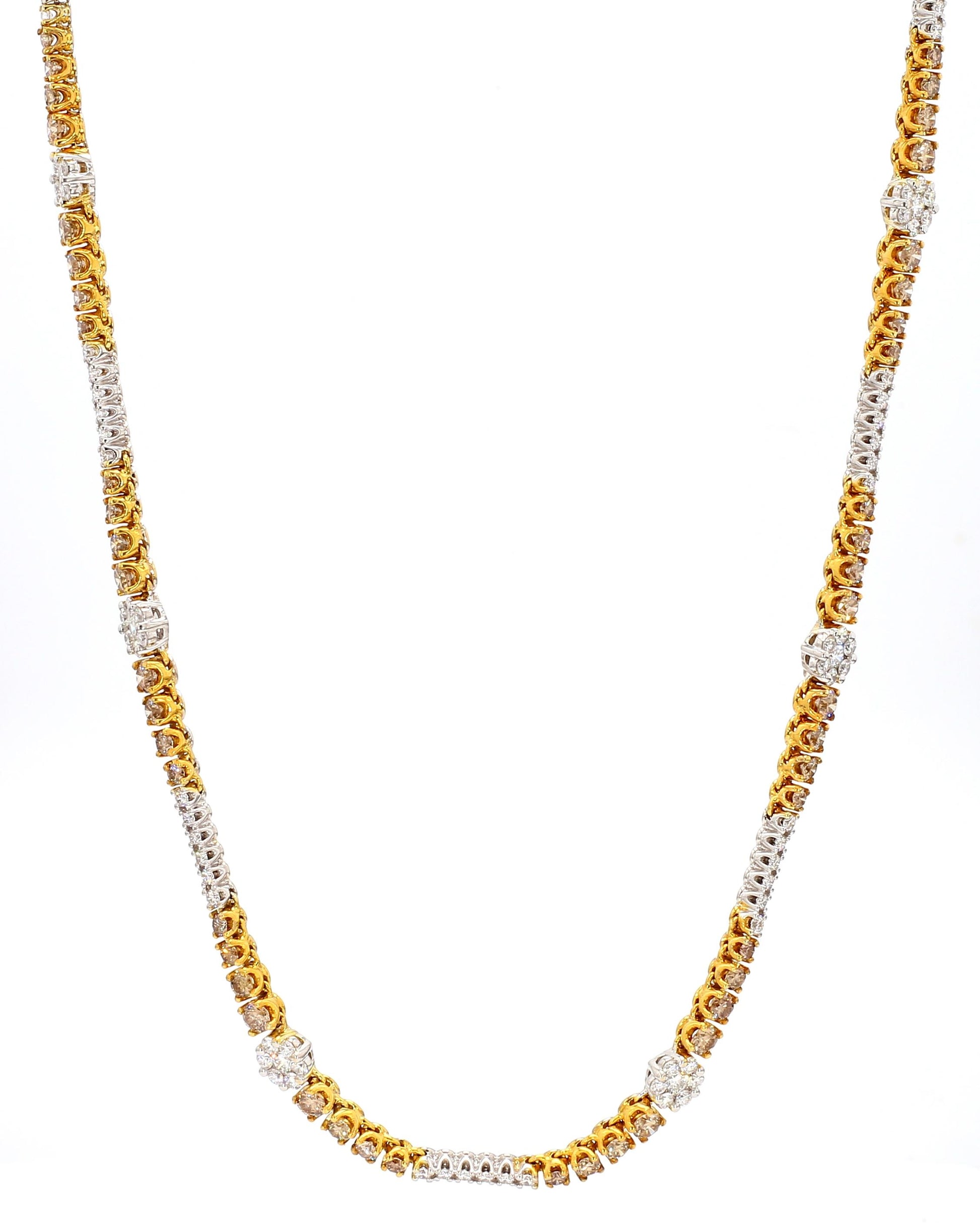 Natural Brown Round Diamond 8.18 Carat TW Gold Necklace