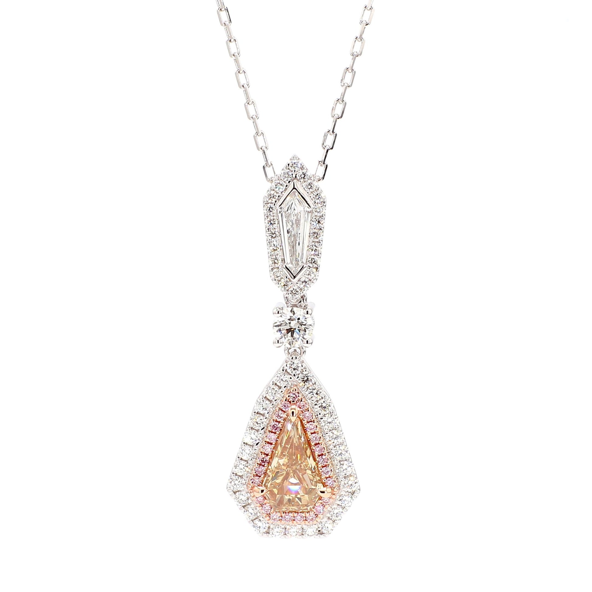 GIA Natural Fancy Brown-Yellow Shield Diamond 1.97 Carat TW Gold Necklace