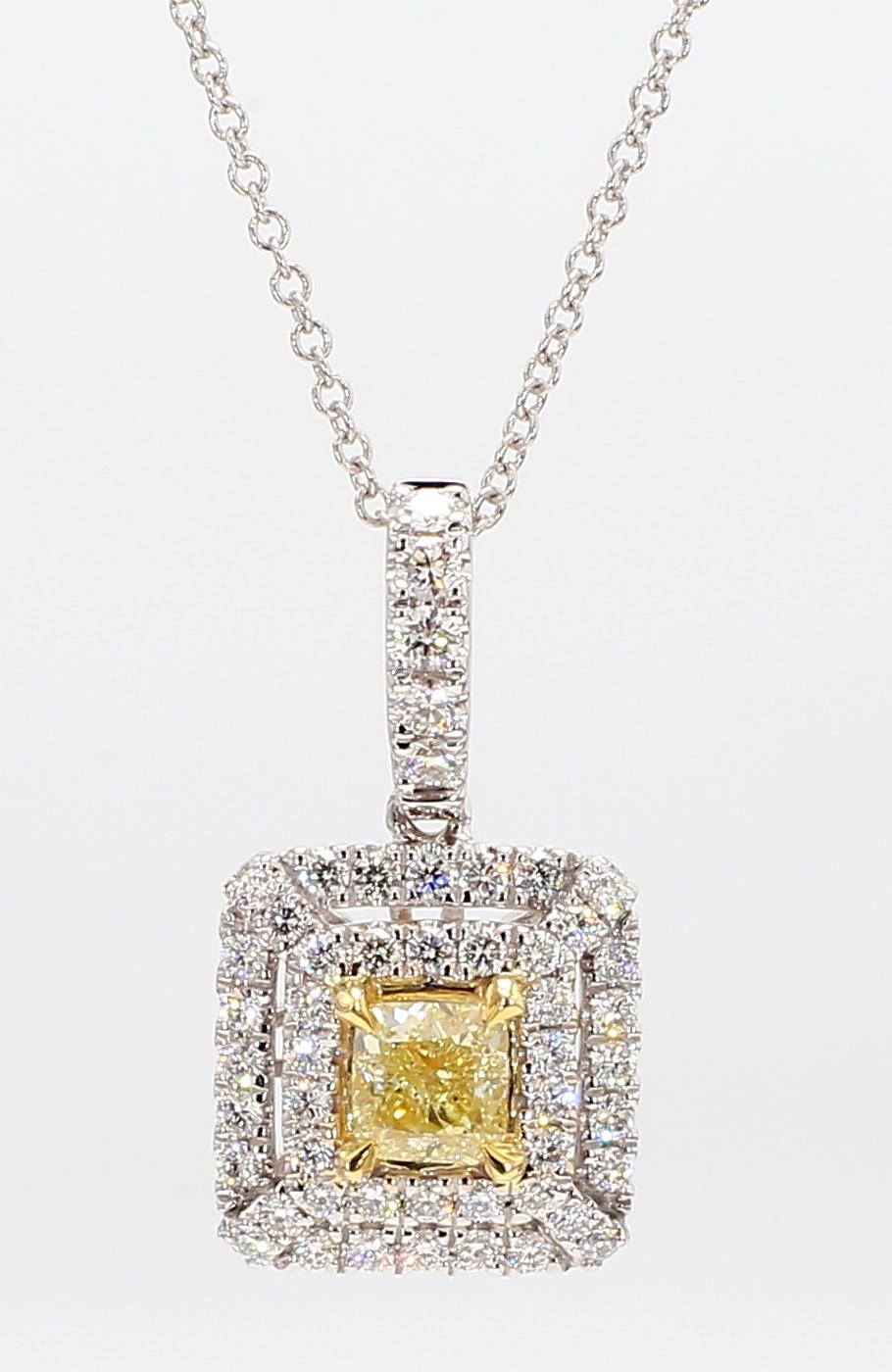 Natural Yellow Radiant Diamond 0.97 Carat TW Gold Pendant