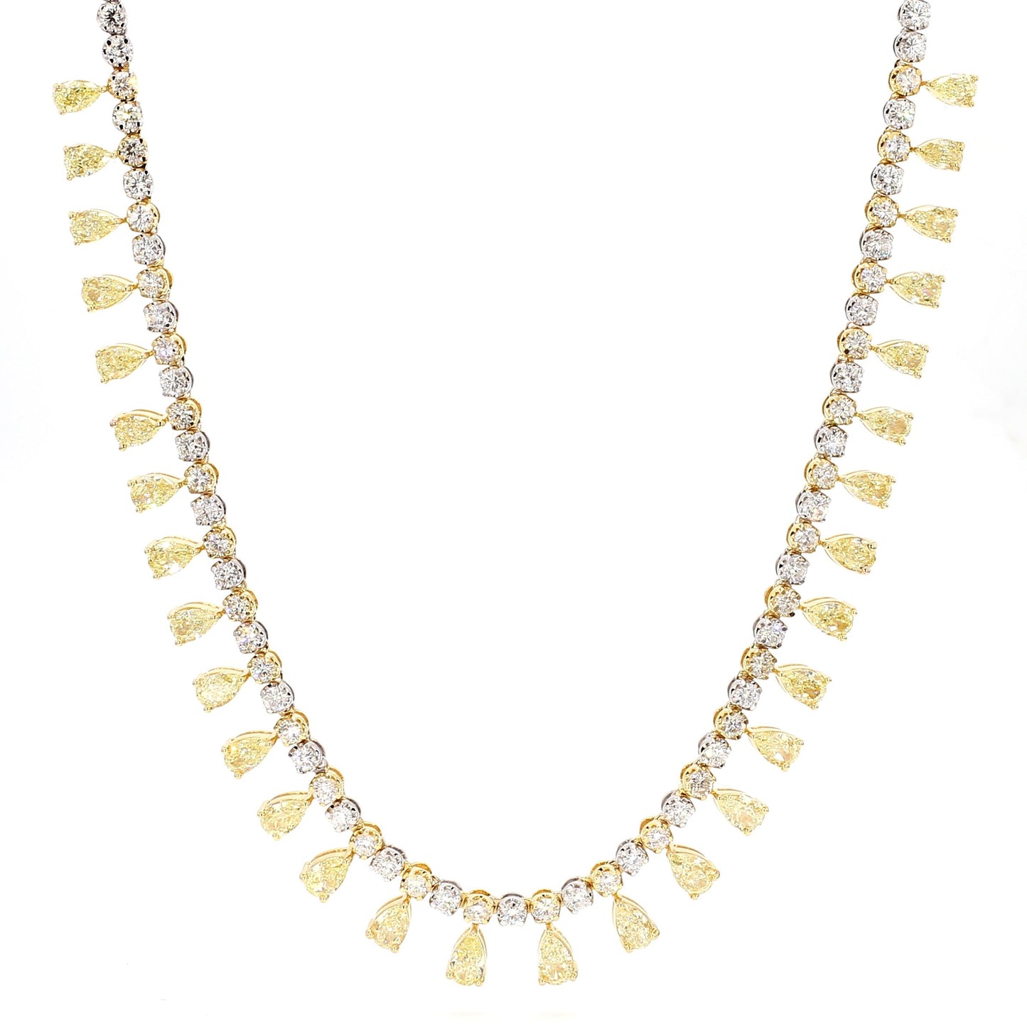 Natural Yellow Pear Diamond 12.05 Carat TW Gold Necklace