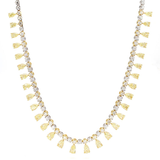 Natural Yellow Pear Diamond 12.05 Carat TW Gold Necklace