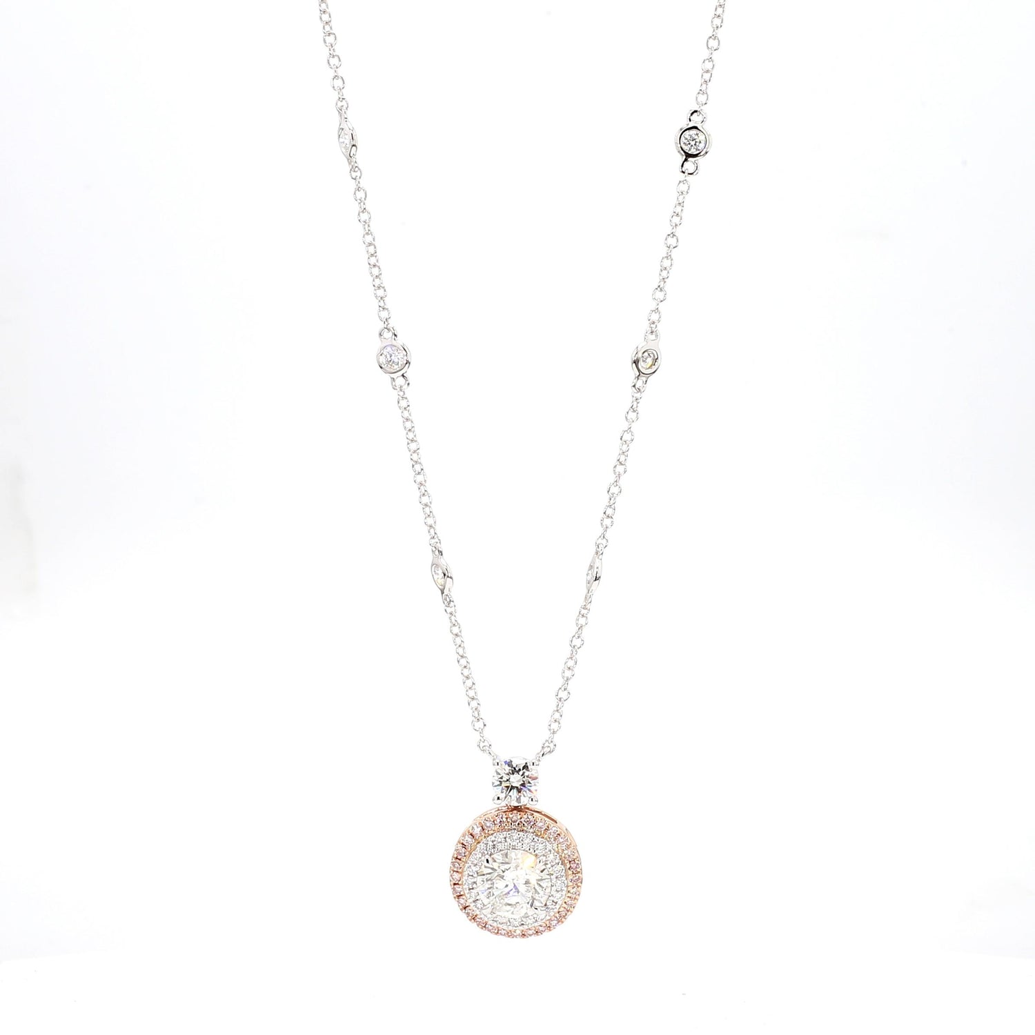 GIA Certified Natural White Round Diamond 1.81 Carat TW Gold Necklace