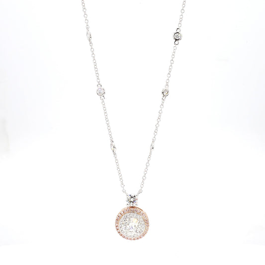 GIA Certified Natural White Round Diamond 1.81 Carat TW Gold Necklace