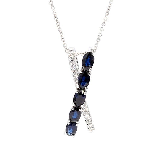 Natural Blue Oval Sapphire and Diamond 1.74 Carat TW Gold Pendant