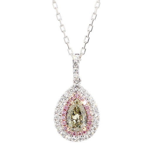 GIA Natural Fancy Grayish Yellowish Green Pear Diamond 1.20 Carat Gold Pendant