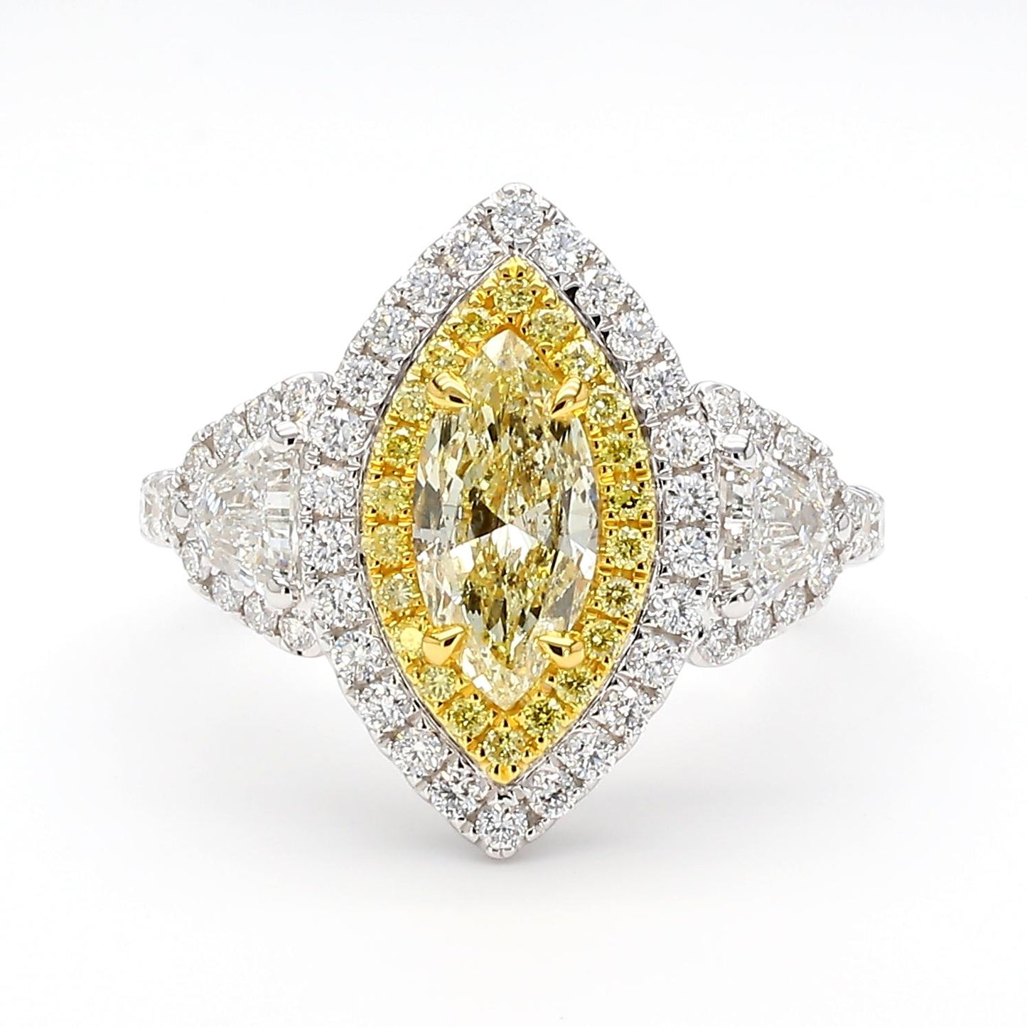 GIA Certified Natural Light Yellow Marquise Diamond 2.19 Carat TW Gold Ring