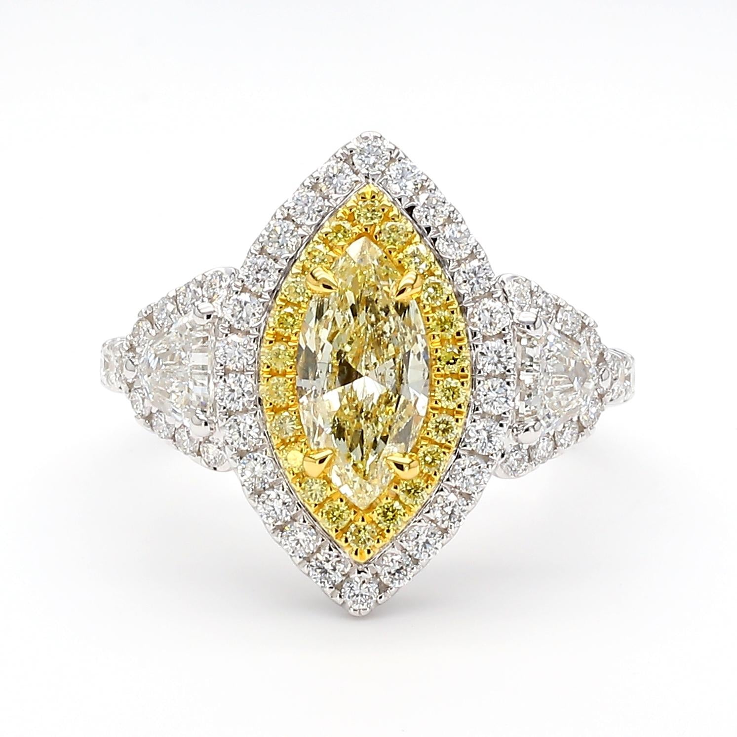 GIA Certified Natural Light Yellow Marquise Diamond 2.19 Carat TW Gold Ring