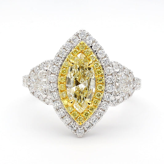 GIA Certified Natural Light Yellow Marquise Diamond 2.19 Carat TW Gold Ring