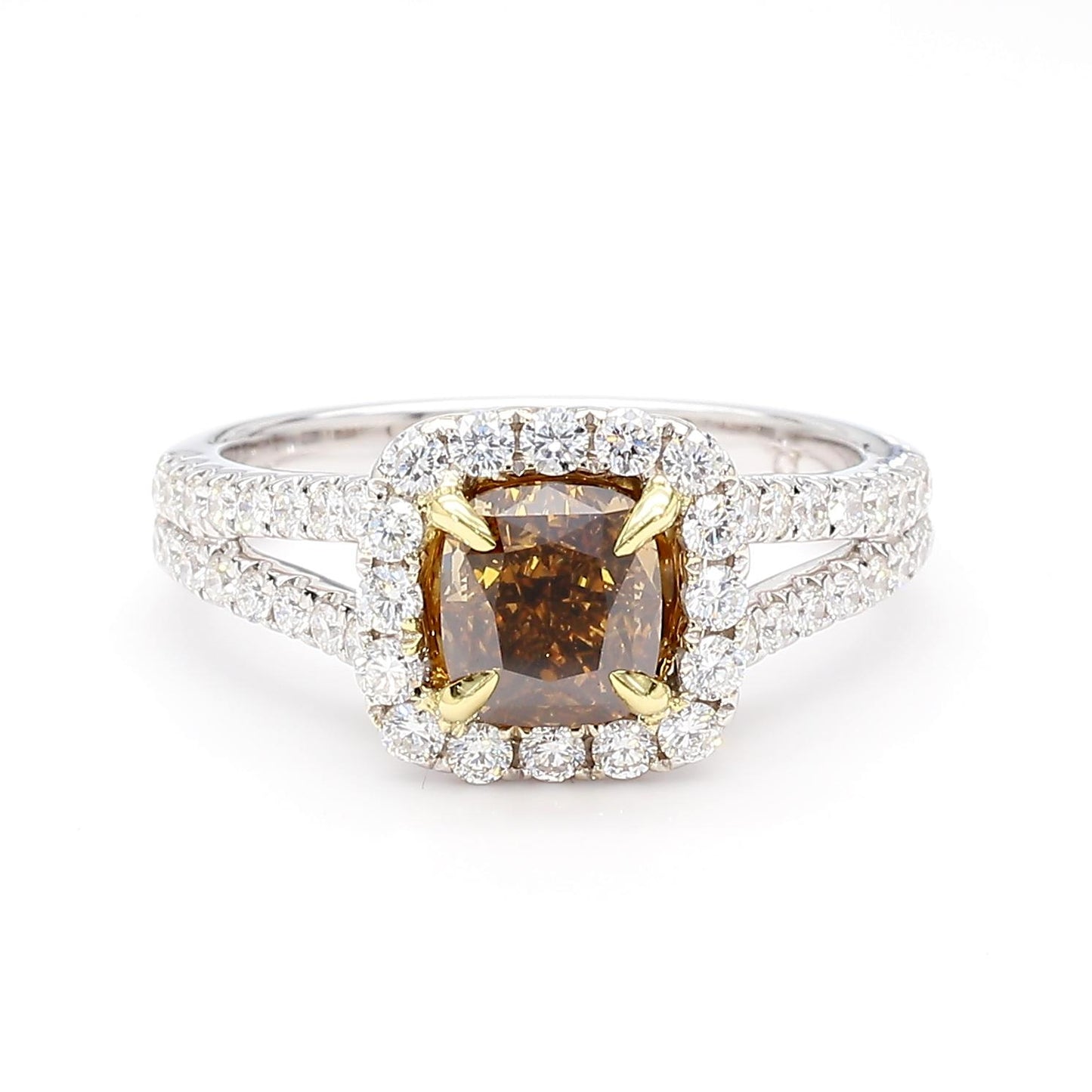 GIA Natural Fancy Dark Yellowish Brown Cushion Diamond 2.05 Carat Platinum Ring