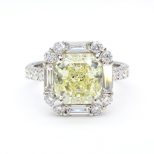 GIA Certified Natural Light Yellow Radiant Diamond 5.11 Carat TW Gold Ring