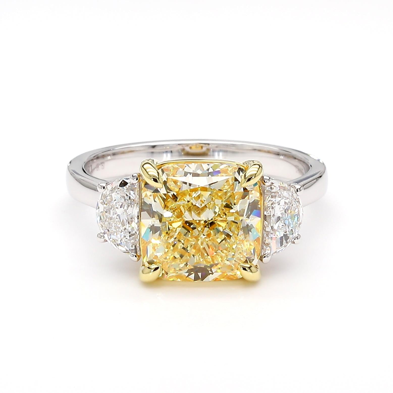 GIA Certified Natural Light Yellow Cushion Diamond 4.72 Carat TW Gold Ring