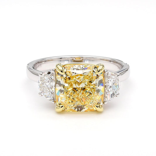 GIA Certified Natural Light Yellow Cushion Diamond 4.72 Carat TW Gold Ring