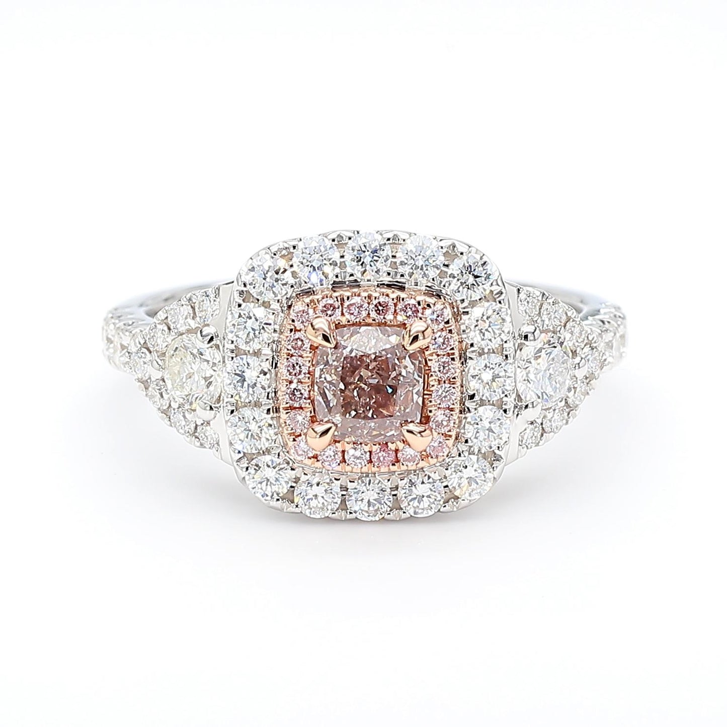 GIA Natural Fancy Pinkish Brown Cushion Diamond 1.42 Carat TW Gold Ring
