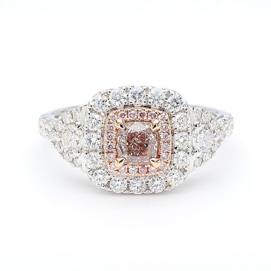 GIA Natural Fancy Pinkish Brown Cushion Diamond 1.42 Carat TW Gold Ring