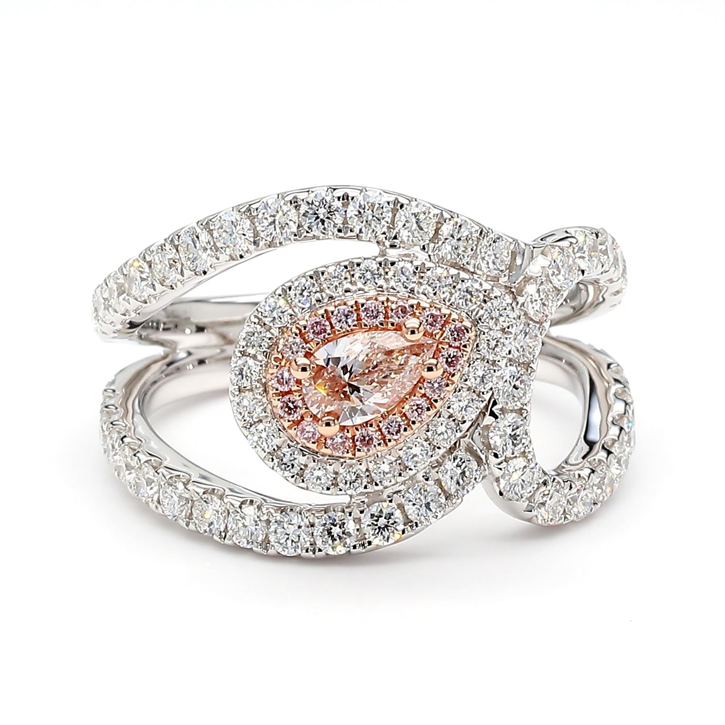 GIA Certified Natural Light Pinkish Brown Pear Diamond 1.25 Carat TW Gold Ring