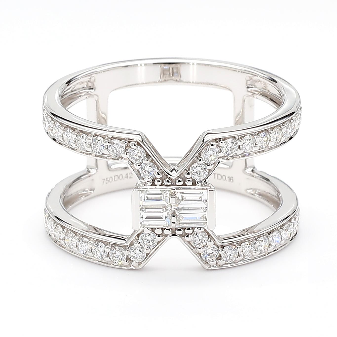 Natural White Baguette Diamond 0.58 Carat TW Gold Ring