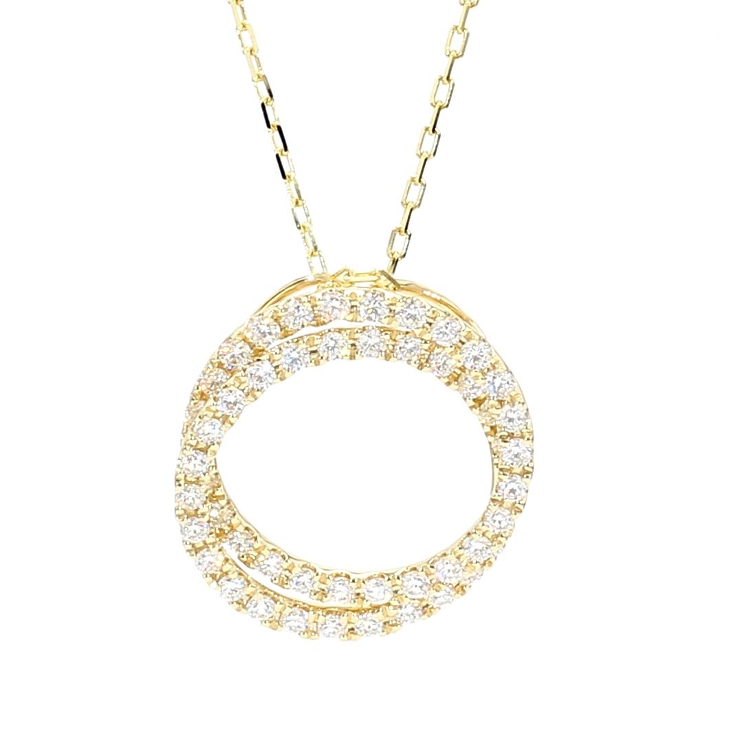 Natural White Round Diamond 1.20 Carat TW Yellow Gold Drop Pendant