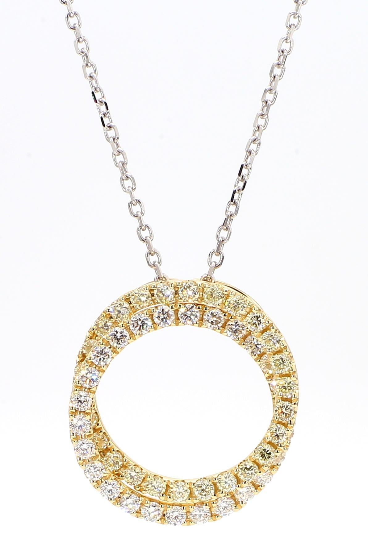 Natural Yellow Round and White Diamond 1.20 Carat TW Gold Drop Pendant