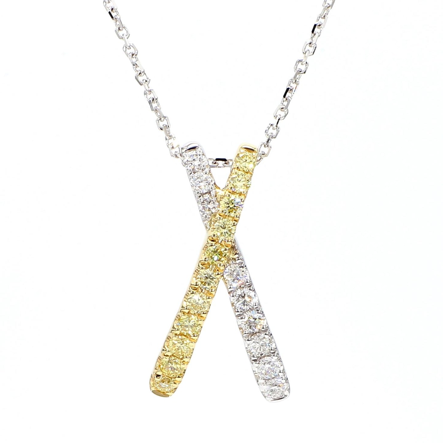 Natural Yellow Round and White Diamond .56 Carat TW Gold Drop Pendant