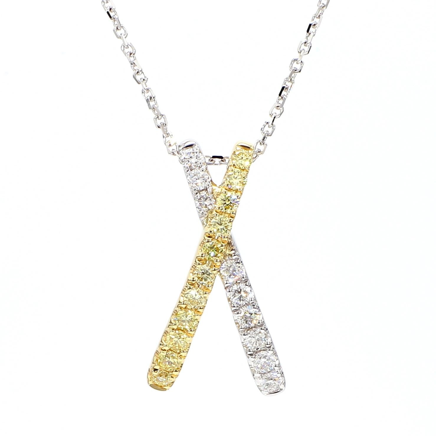 Natural Yellow Round and White Diamond .56 Carat TW Gold Drop Pendant