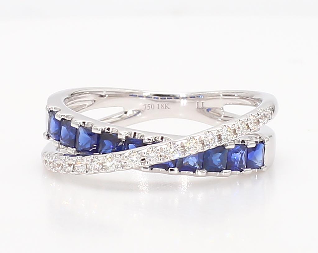 Natural Blue Princess Sapphire and Diamond 0.81 Carat TW Gold Cocktail Band