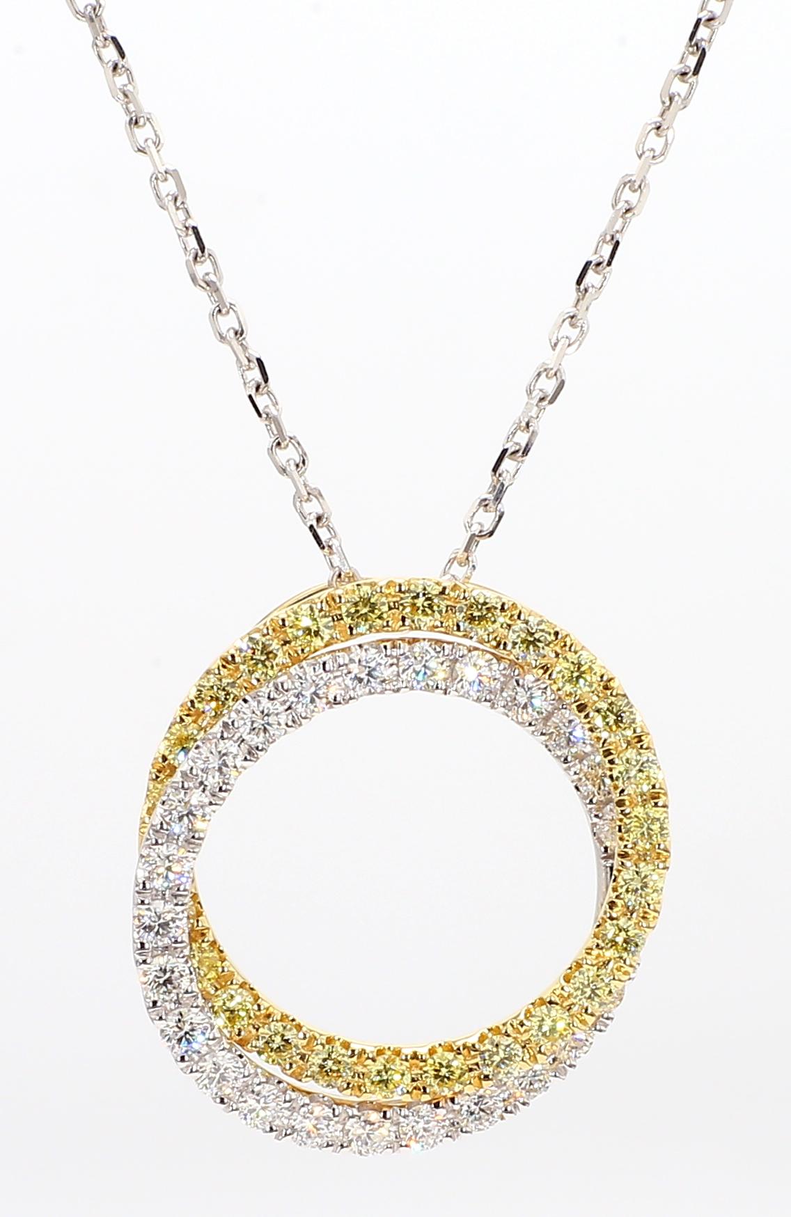 Natural Yellow Round and White Diamond 1.24 Carat TW Gold Drop Pendant