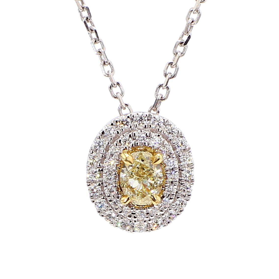 Natural Yellow Oval Diamond 0.64 Carat TW Gold Drop Pendant