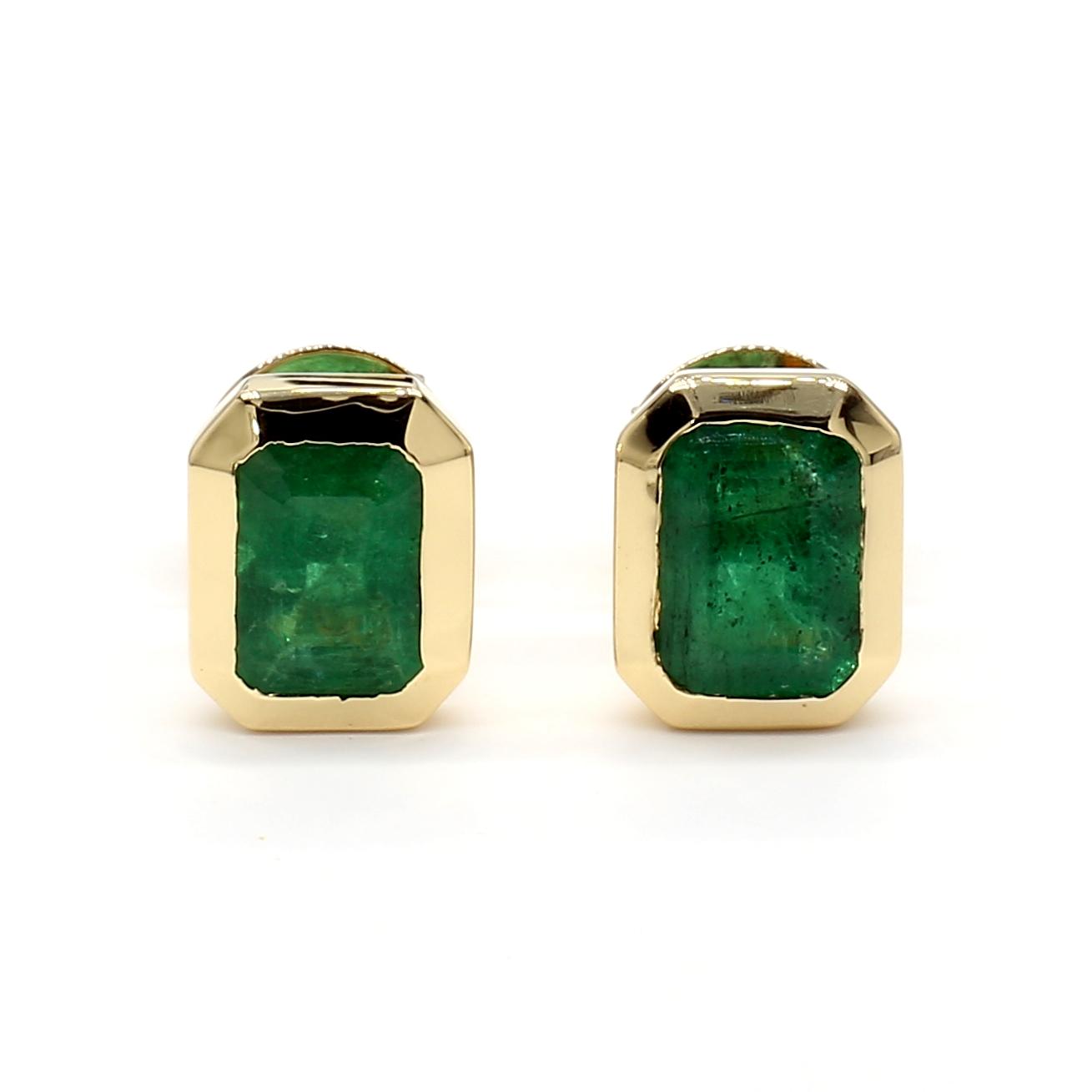 Natural Emerald 2.07 Carat TW Gold Stud Earrings