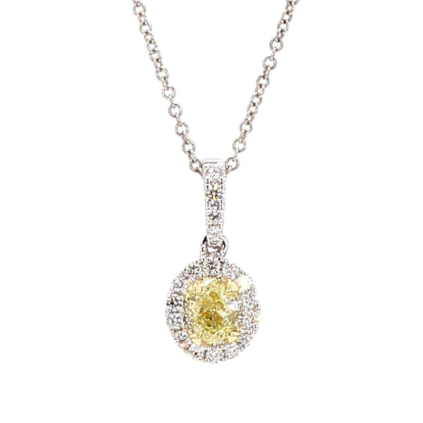 Natural Yellow Oval Diamond 0.48 Carat TW Gold Drop Pendant
