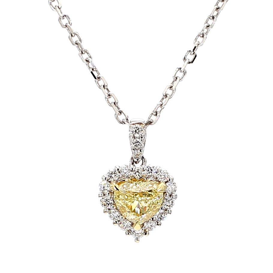 Natural Yellow Heart Diamond 0.90 Carat TW Gold Heart Pendant