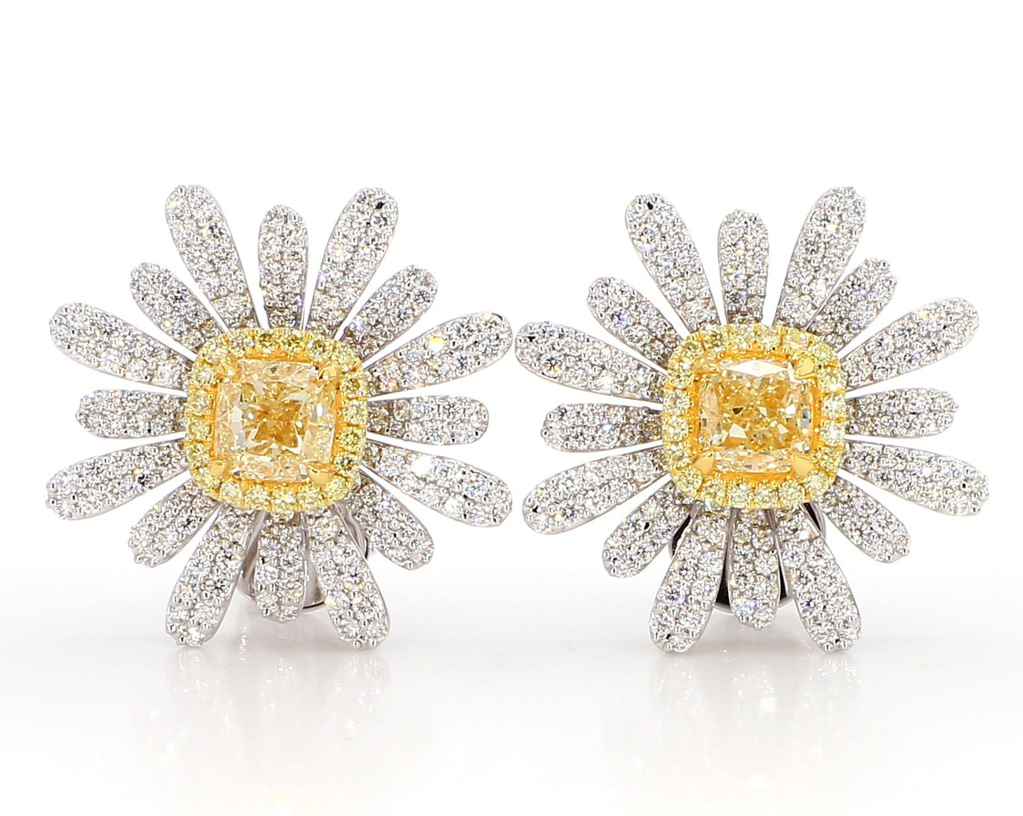 GIA Certified Natural Yellow Cushion Diamond 3.44 Carat TW Gold Stud Earrings