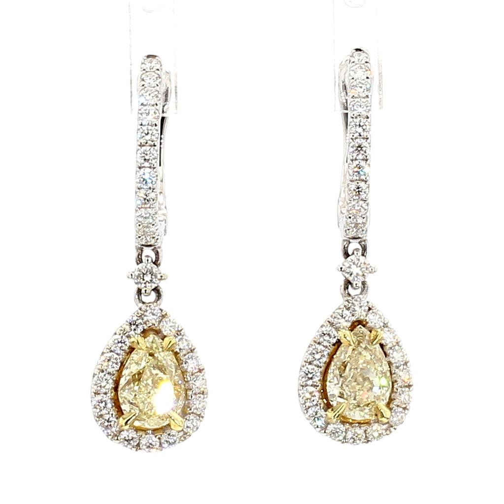 GIA Certified Natural Yellow Pear Diamond 2.88 Carat TW Gold Drop Earrings