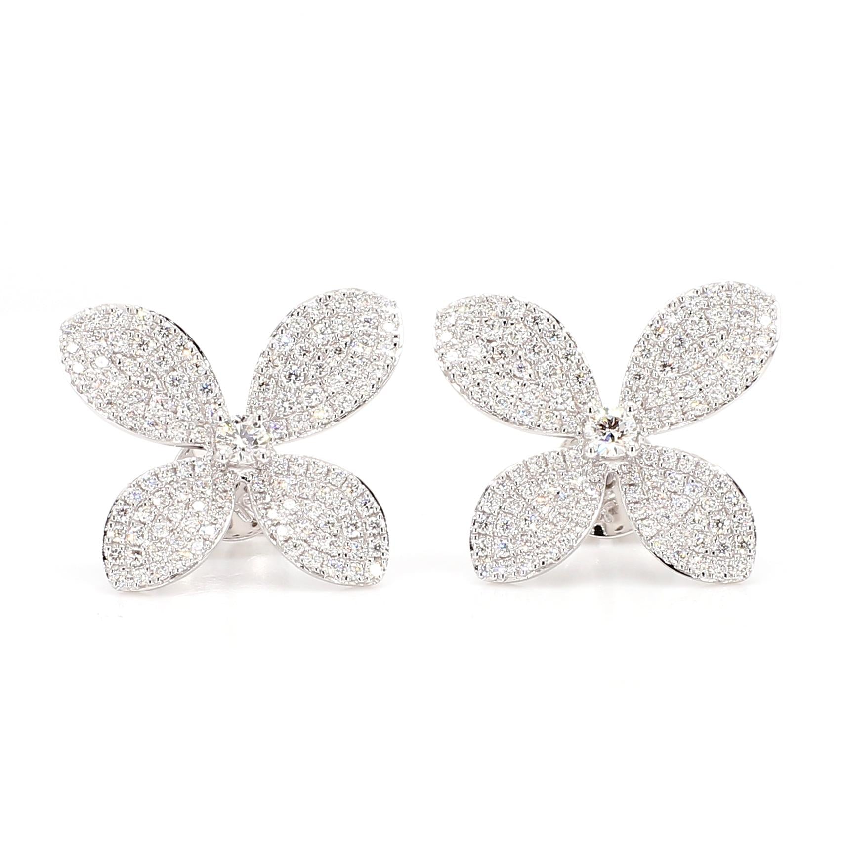 Natural White Round Diamond 0.98 Carat TW Gold Earrings