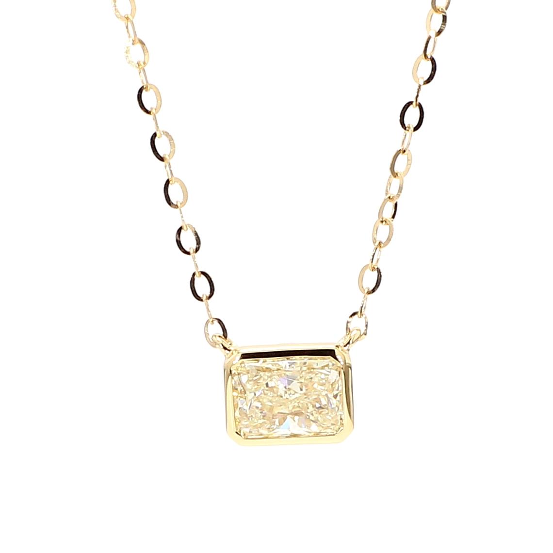 GIA Certified Natural Light Yellow Radiant Diamond 0.74 Carat TW Gold Necklace