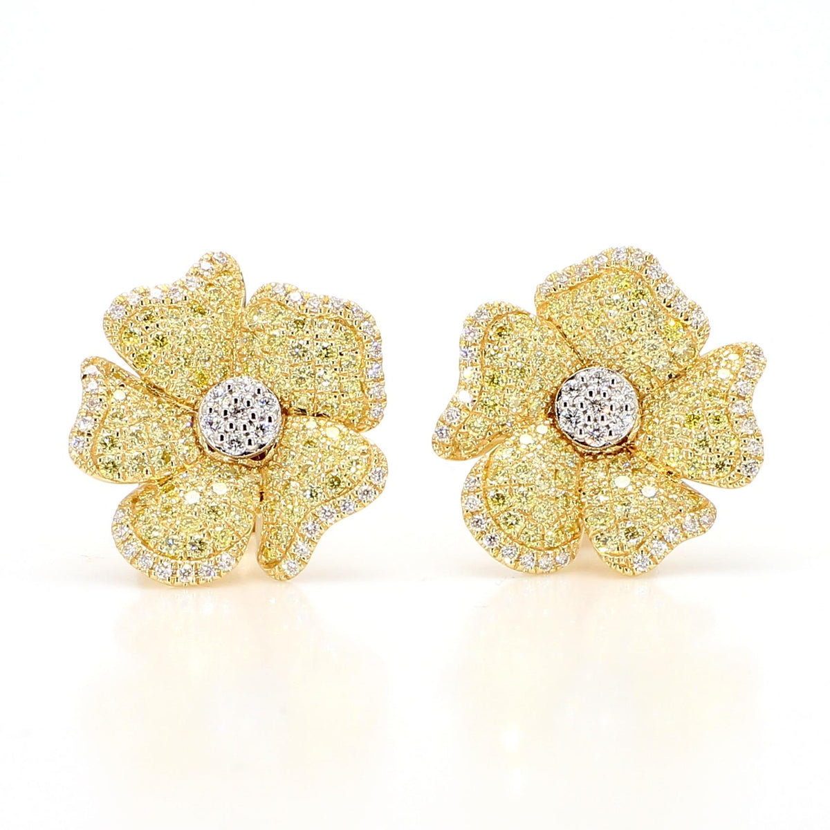 Natural Yellow Round Diamond 1.24 Carat TW Gold Earrings