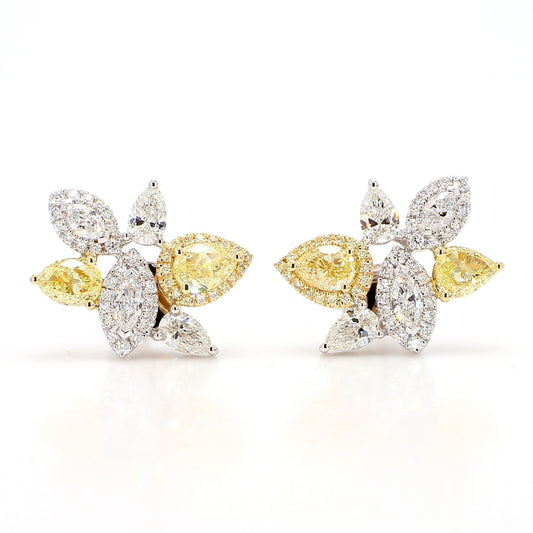Natural Yellow Pear Diamond 3.20 Carat TW Gold Earrings