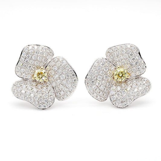 Natural Yellow Round Diamond 0.81 Carat TW Gold Earrings