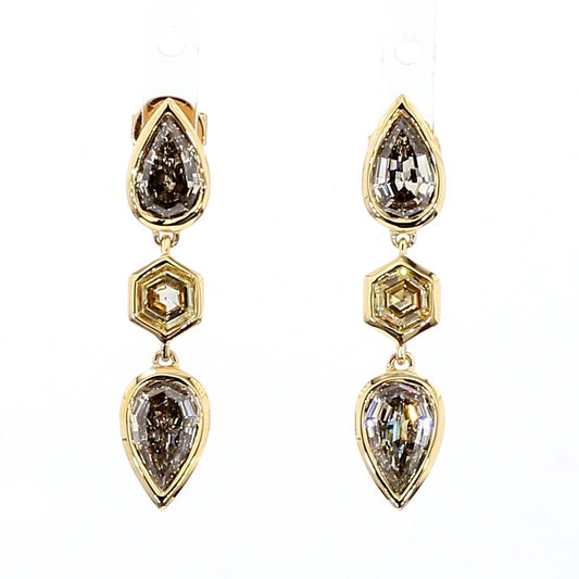 GIA Certified Natural Light Brown Kite Diamond 2.58 Carat TW Gold Earrings