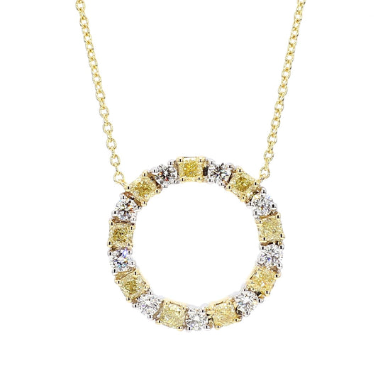 Natural Yellow Cushion Diamond 1.58 Carat TW Gold Necklace