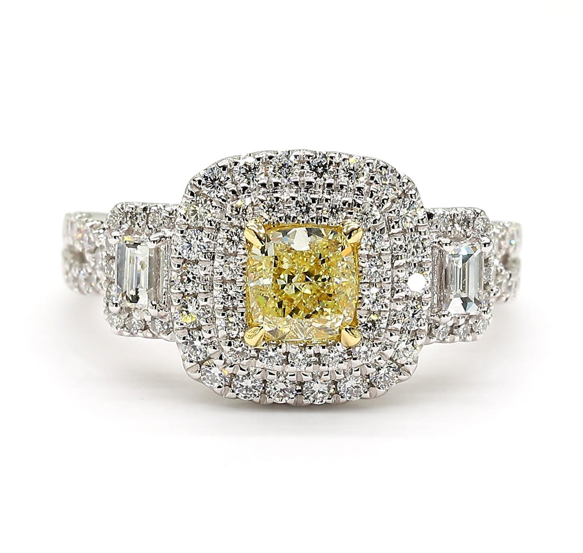 Natural Yellow Cushion Diamond 1.20 Carat TW Gold Cocktail Ring