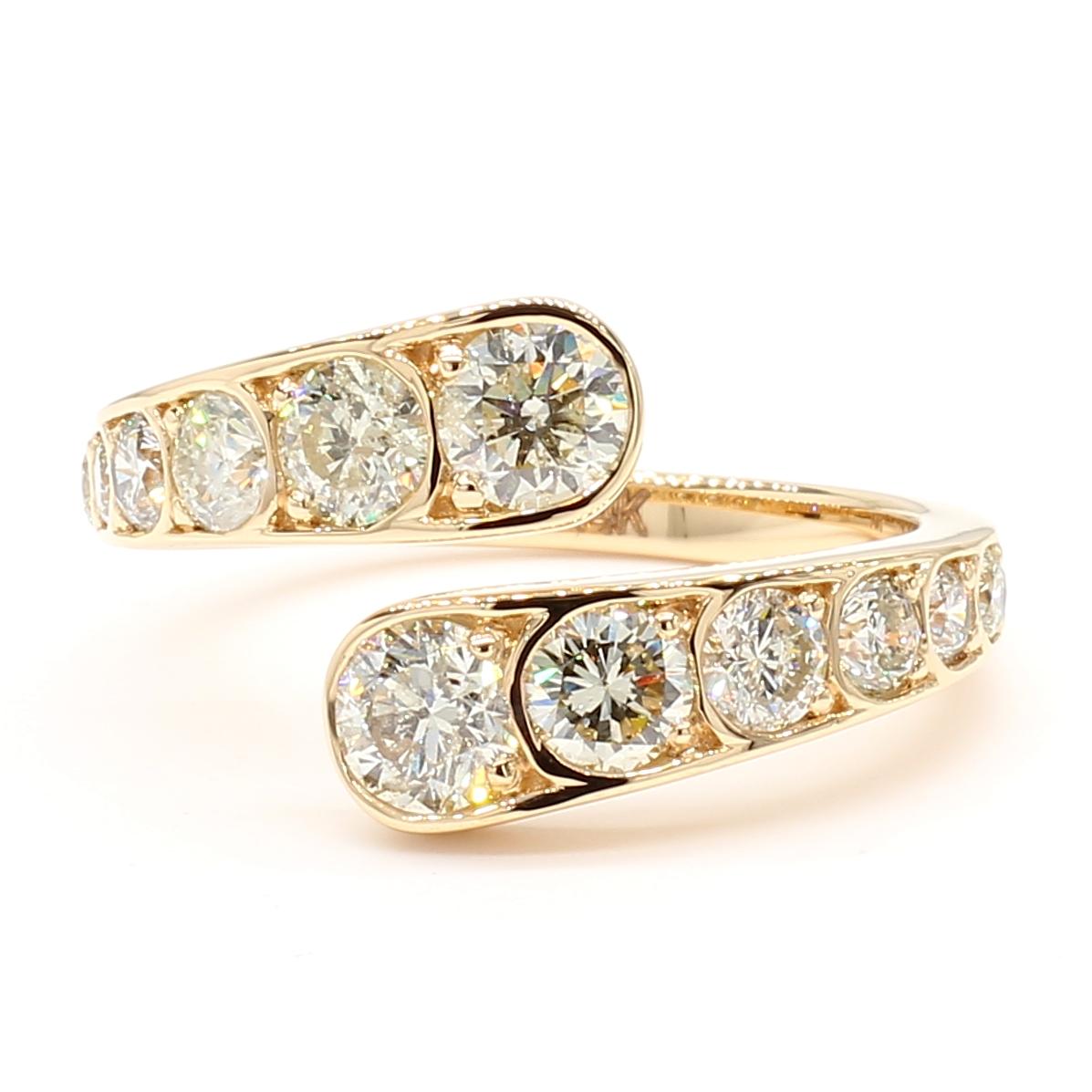 Natural White Round Diamond 1.82 Carat TW Yellow Gold Cocktail Band