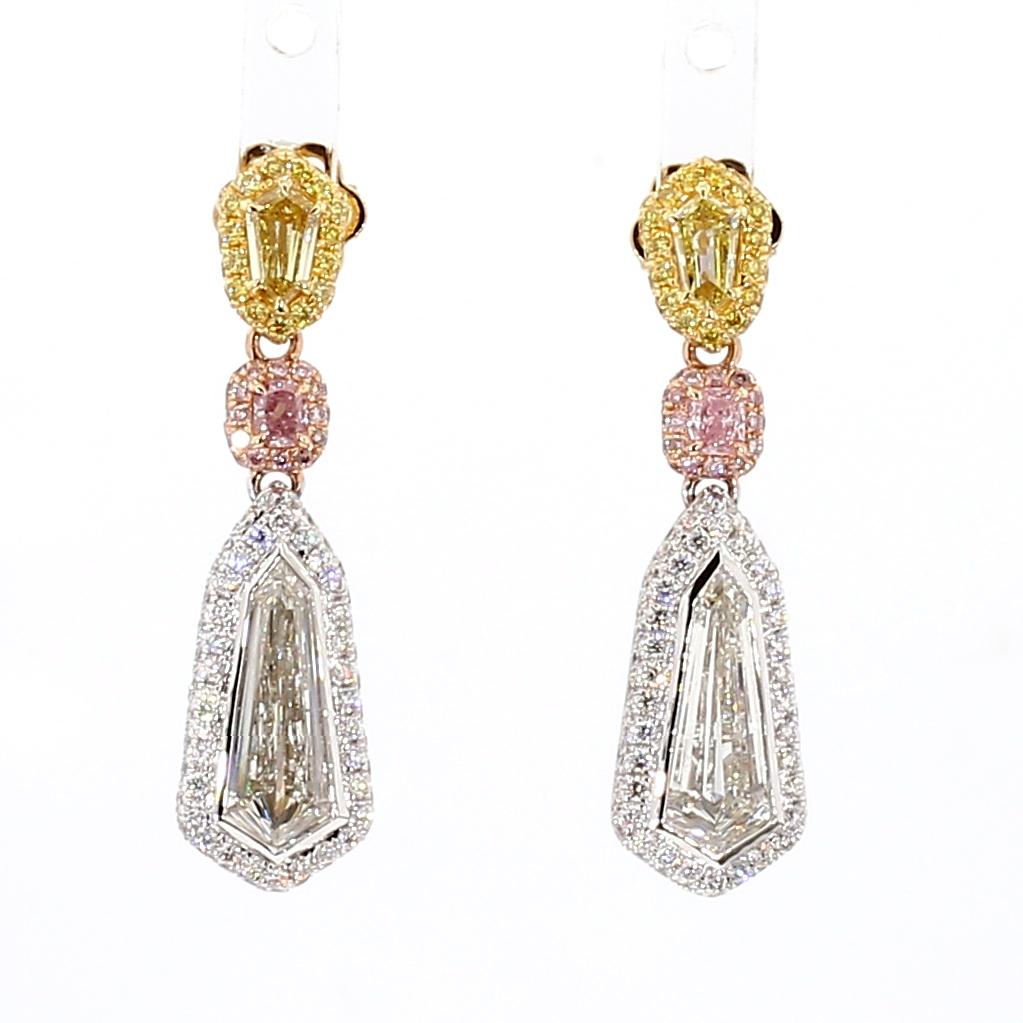 GIA Certified Natural White Kite Diamond 2.95 Carat TW Earrings
