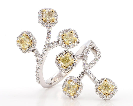 Natural Yellow Cushion Diamond 3.20 Carat TW Gold Cocktail Band