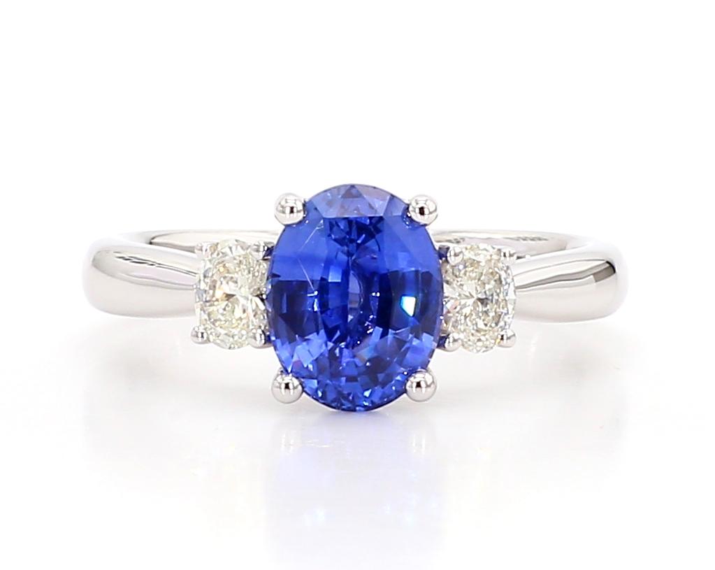 Natural Blue Oval Sapphire and White Diamond 2.37 Carat TW Gold Cocktail Ring