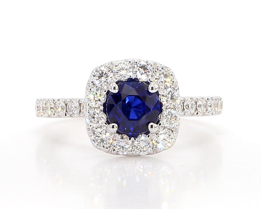 Natural Blue Round Sapphire and White Diamond 1.97 Carat TW Gold Cocktail Ring